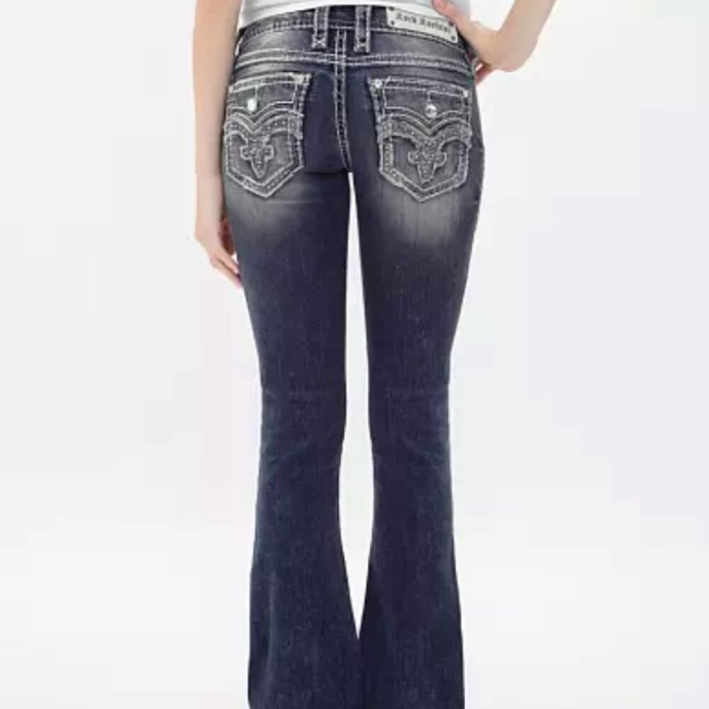 ROCK REVIVAL Women 25 Bedazzle Y2K‎ Raylea Boot Cut Denim Low-Rise Jeans